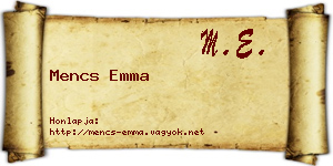 Mencs Emma névjegykártya